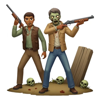 Man aiming shotgun at approaching zombie, dynamic pose, horror scene, no background









 sticker