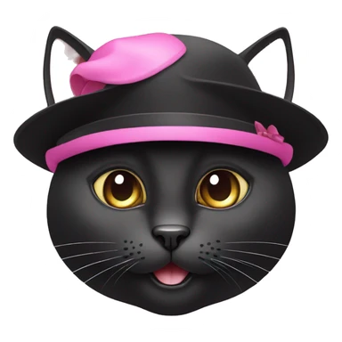 black cat with a pink hat on a mouse on the top sticker