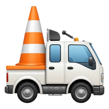 a truck with a white traffic cone under its wheel, emoji style sticker