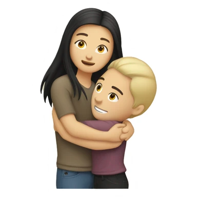 brunette asian girl hugging blonde Caucasian man sticker
