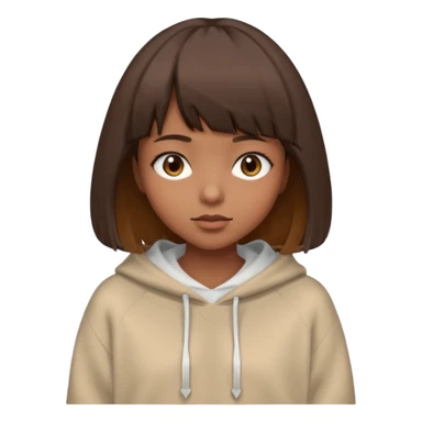 A girl with a brown bob and wispy bangs almond eyes with hooded eyelids a oversized sweater sticker