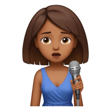 Brown skin girl singing into a microphone looking sad  sticker