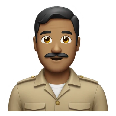 man with a toothbrush mustache wearing tan uniform and short black hair with side part sticker