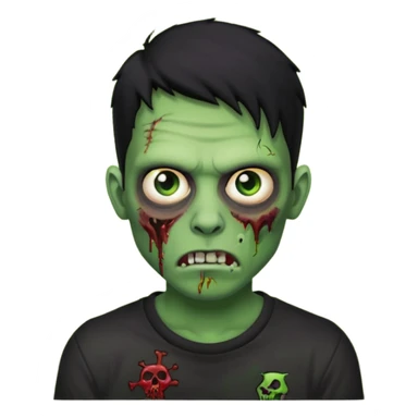 Zombie Emoji AppleIOS Style, lowfade Black Hair, nose piercing, and Black T-shirt, Green Skin sticker