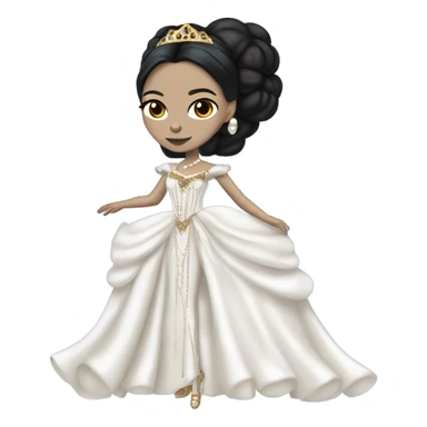 Tall realistic face teen Morticia Addams in as Princess Leia in ruffled pearl-white and blue ballet ball gown with gold accents and accessories  sticker