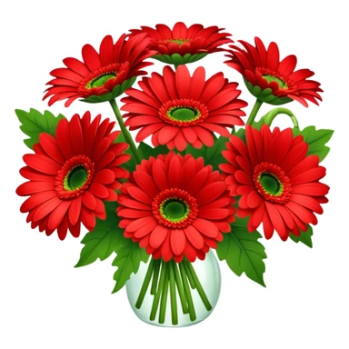 bouquet Bright Red Gerbera Daisy, luxuriant, leaf, bud sticker