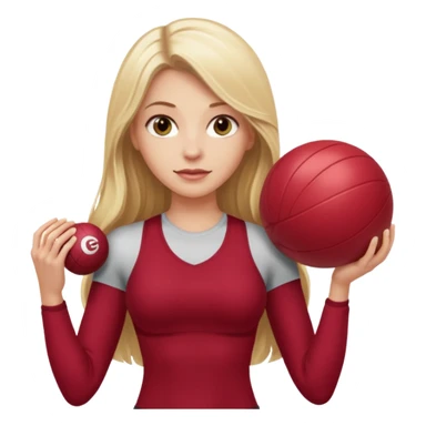A blonde white Pilates girl in dark red clothes with fitness ball whit long hair  sticker
