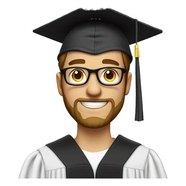 A white male with a beard and glasses who just graduated from high school. He is dressed in a gown and graduation cap. sticker