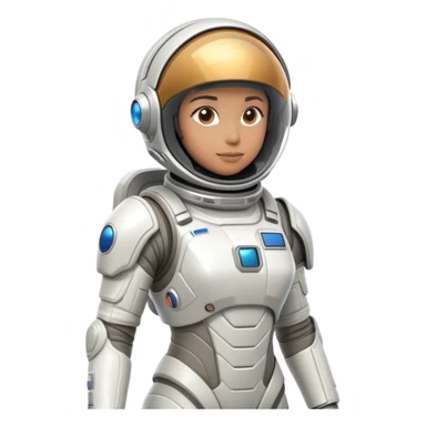 Futuristic astronaut in a high-tech spacesuit, sleek helmet with reflective visor, detailed sci-fi armor, standing pose, science fiction aesthetic sticker