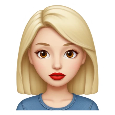 in the style of apple IOS emojis, give me a girly whole person emoji, with big red lips and eyelashes, and hour-glass curvy frame in a neutral pose sticker
