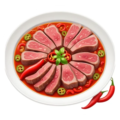 Fuqi Feipian sliced beef and offal in chili oil, simplified emoji style with bold outlines and bright colors, cartoon style Husband and Wife Lung Slices appetizer sticker