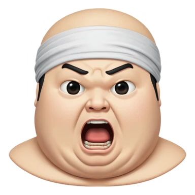 Super extreme tight close-up of just the face of morbidly obese white skin guy with young face, prominent BLACK DURAG tied clearly on head, black beard but no mustache, clean shaven upper lip, black eyes, mouth wide open screaming angrily sticker