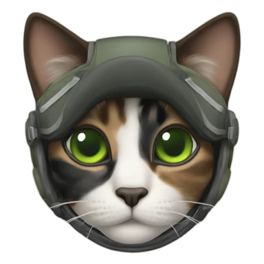 black, brown and grey calico cat without any white and with green eyes dressed as a pilot sticker