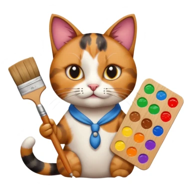 A cat holding brushes and a colour pallete because he is an artist sticker