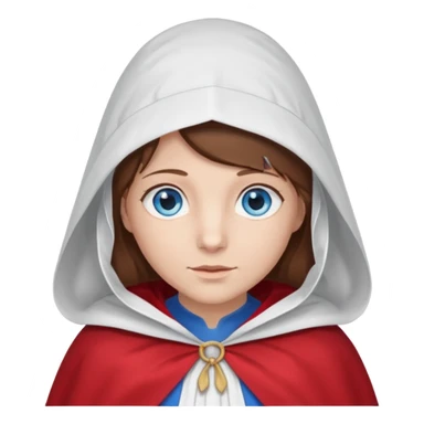 Handmaids tale Caucasian blue eyes brown hair wearing white bonnet and red cape emoji sticker