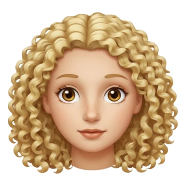 Blond curly hair white women, oval shape face hazel eyes long lashes little bit of freckles high cheek bones sticker