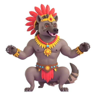 A native strong buff hyena with war bonnet flexing posing  sticker