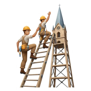 steeplejack man on a ladder beside a spire sticker