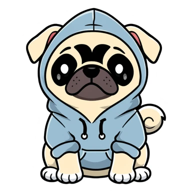 pug dog wearing a hoodie, pug life sticker