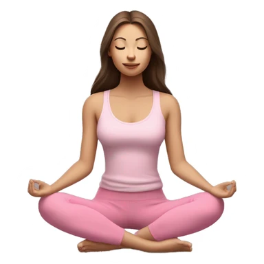a girl with brown long hair, fair skin and green eyes, meditates in a relaxed lotus position in a comfortable monochrome pink top and monochrome pink leggings sticker