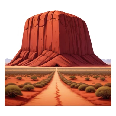 Cinematic Realistic Uluru Landmark Emoji, showcasing the massive, red monolith rising from the desert rendered with rich textures and warm, dramatic lighting. sticker