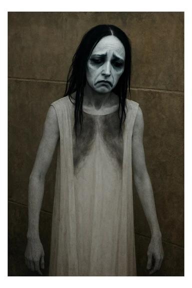 Make the character look sad, keeping the same style and background as the original image. sticker