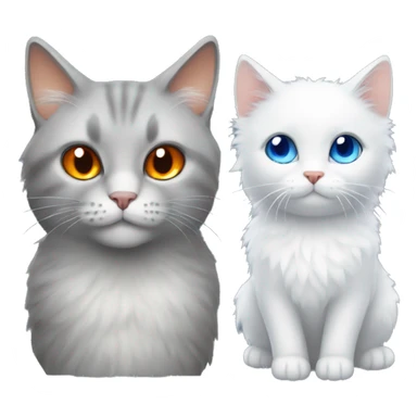 A Fluffy grey cat with orange eyes and a white cat with blue eyes sticker