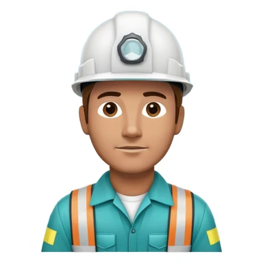 Male oil rig worker in uniform and safety helmet, cool tones with sky blue, teal green, white, and light gray sticker