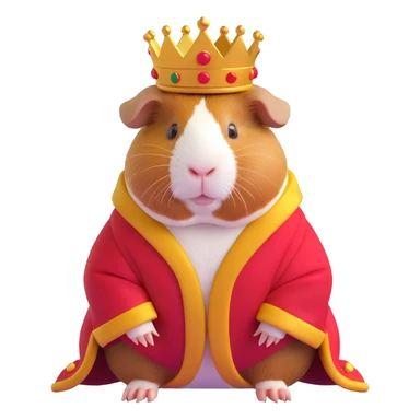 proud guinea pig king with a golden crown and red velvet robe, proud stance sticker