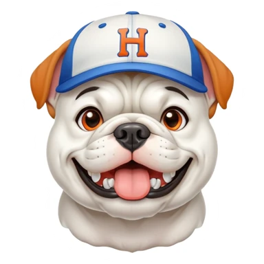 Only white BULLDOG with teeth, with orange and blue baseball hat, letters H and D on hat sticker