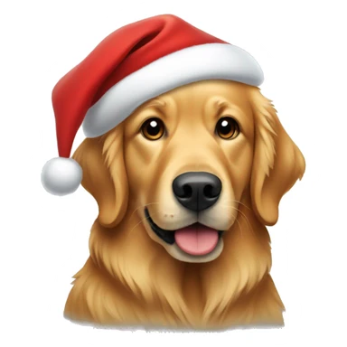 dark tan golden retriever wearing a santa hat sticker
