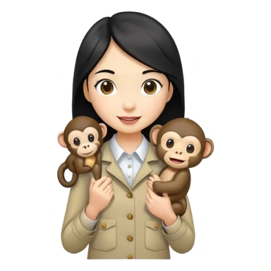 an asian girl with black hair with a happy monkey in her pocket sticker