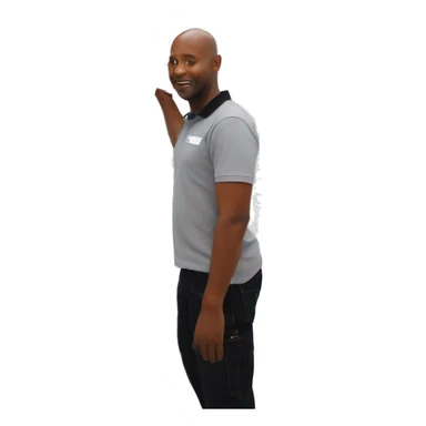 Technician in black polo shirt installing a 43 inch  tv on white exhibition stand sticker