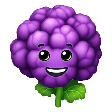  Cheerful purple cauliflower with vibrant green leaves, a cute face with big expressive eyes and a friendly smile, styled in a cartoonish and playful design. sticker