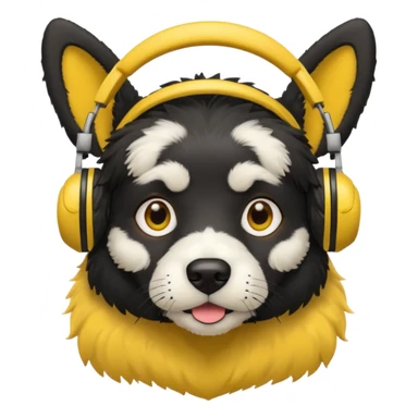 black dog wearing yellow headohones sticker