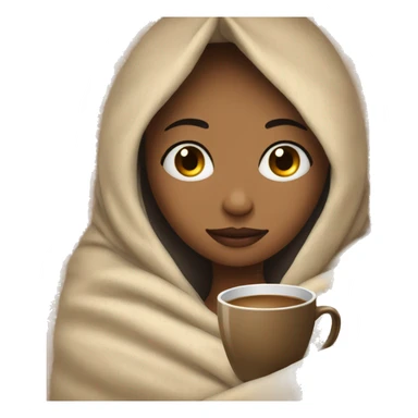 Girl wrapped in cozy blanket with coffee sticker