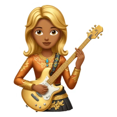 fully golden statue female guitarist face golden sticker