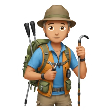 A rugged hiker adjusting hiking poles while preparing for a trek.


 sticker