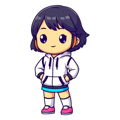 Cute female figurine in designer toy style, colorful, smooth plastic appearance, chibi proportions sticker