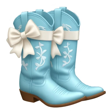 Pair of tall pastel light blue cowboy boots and two little white bows sticker