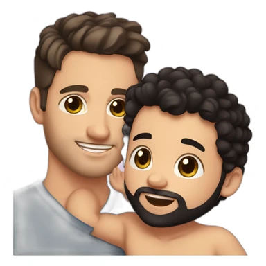 A cute white guy with short black hair, brown eyes and a black 3 day stubble beard, holding a cute white baby girl with curly black hair and big brown eyes sticker