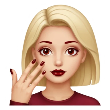 Emoji manucure main beige et nail art sur les ongles de couleur rouge foncé  sticker