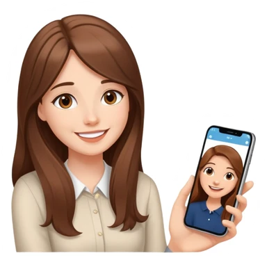 Girl with long brown hair talking to her boyfriend on video call, smiling sweetly elegant cute delicate  sticker