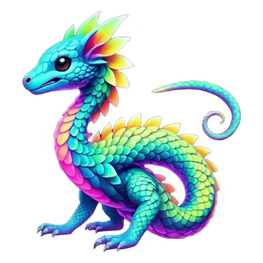 futuristic lush hyper realistic exotic patterned swirly random-colored neon-colored Fakémon-Trico-creature (full body) sticker