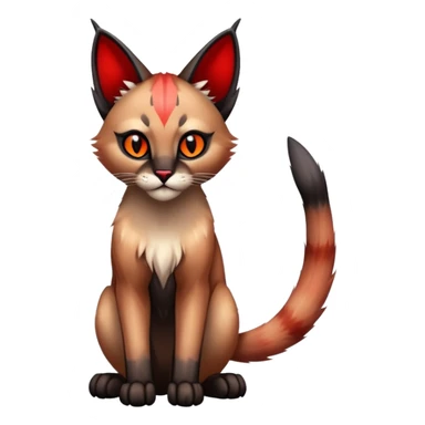 Gothic exotic Red and black and edgy and cute shiny Fantasy-Siamese-Bobcat-Caracal-Lykoi-feline-Fakémon-feline-hybrid (full body) sticker