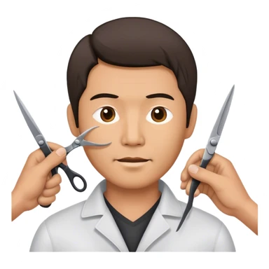 middle age asian man having a hair cut with scissors sticker