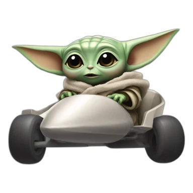 Baby Yoda on a kart launching rocket sticker
