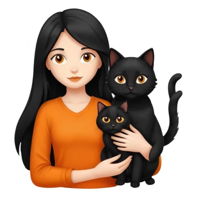 A black long haired girl holding a black cat and an orange long haired cat sticker