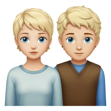 Girl with pixie cut wavy hair and blue eyes and a boy with blond hair and hazel eyes sticker