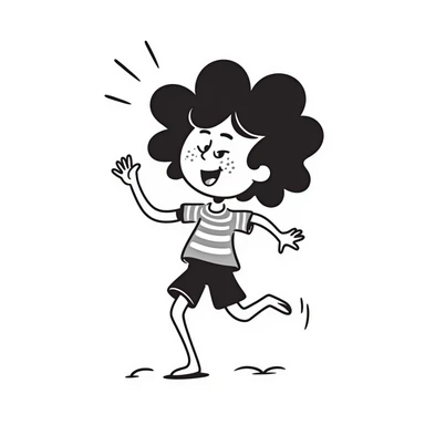 Silly beach character named 'Tripa Tropa Tralala' dancing on sand with sunshine sticker